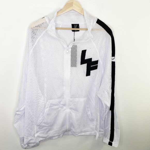 LF White Black Mesh Zip Up Long Sleeve Logo Jacket Women's Size Small S NWT - Picture 1 of 9